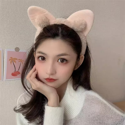 Hair Band Female Wash Face Cat Ears Headband Net Red Simple Cute Girl Heart Wide-brimmed Plush Hair Band Hairpin Head Jewelry