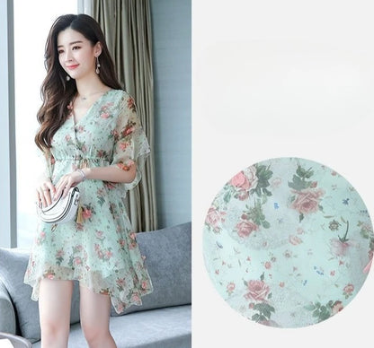 Chiffon Floral V-neck Ruffle Woman Dress Promotion Elegant and Pretty Korean Style Fashion Summer 2025 Chic Dresses for Women