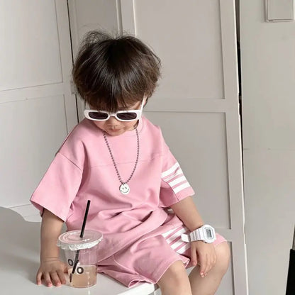 Kids Sportswear 2 Piece Set Korean Style Short Sleeve and Shorts Outfit for Boys and Girls