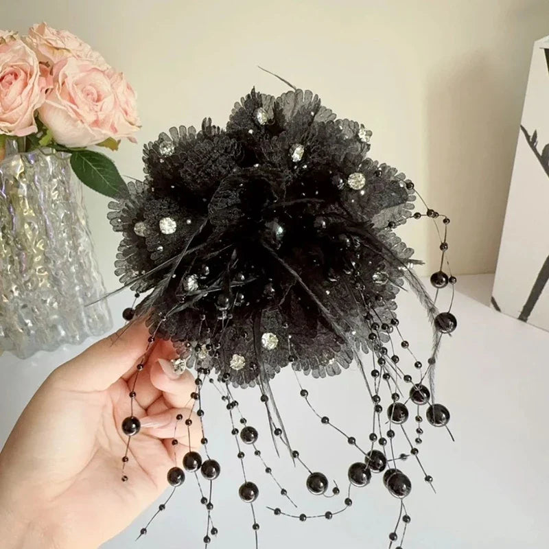 Fashion Fairy Butterfly Feather Tassel Hair Claw Shark Clips Temperament Mesh Flower Claw Clip Women Headwear Hair Accessories
