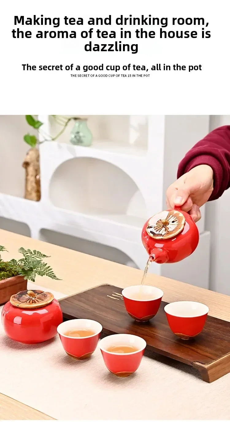 Auspicious Red Ceramic Tea Set Gift Box - Chinese New Year Wedding Corporate Gifts, Good Fortune Design Teapot & Cups