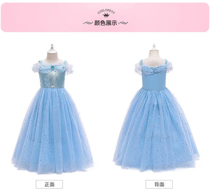 Birthday Party Princess Dress Girl Summer Girl Halloween Carnival Cosplay Elsa Costume Holiday Party Dreamy Sequin Fancy Gown