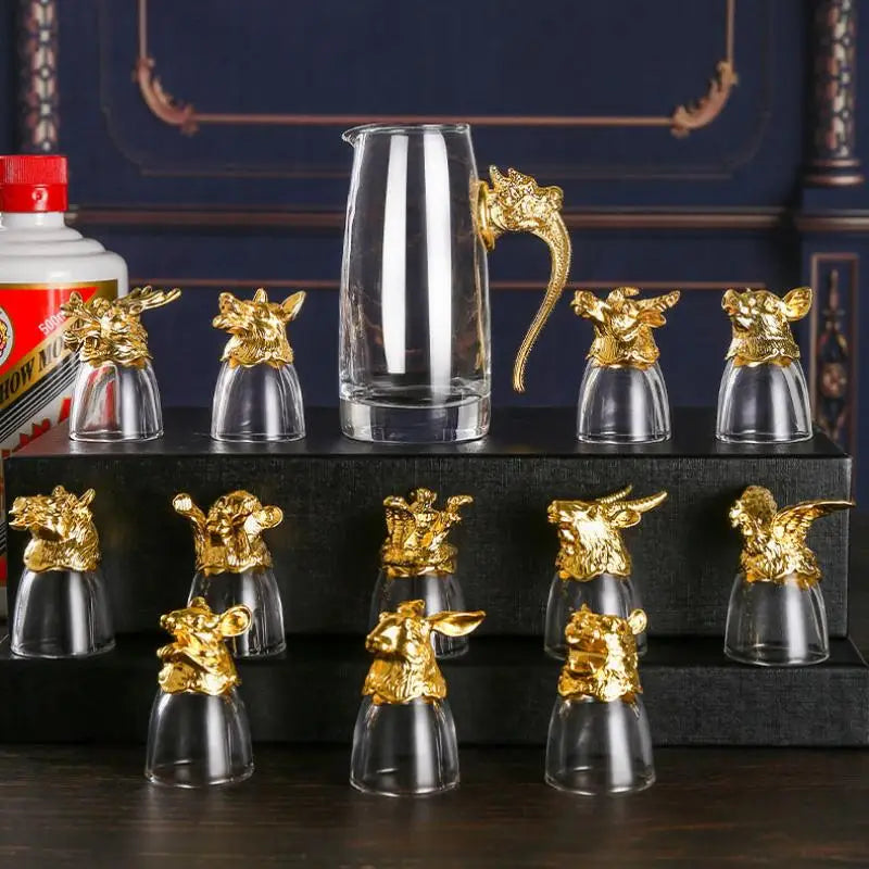 12Pcs/Set Zodiac Liquor Wine Glass Set Household Small Wine Glasses Hip Flasks Imitation Drinkware Exquisite Gift