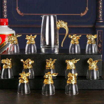 12Pcs/Set Zodiac Liquor Wine Glass Set Household Small Wine Glasses Hip Flasks Imitation Drinkware Exquisite Gift