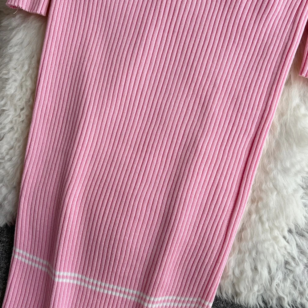 Women Dress 2025 Autumn Winter Elegant Rib Knit Long Pencil Dress with Belt Office Lady Bodycon Sweater Dress Vestidos