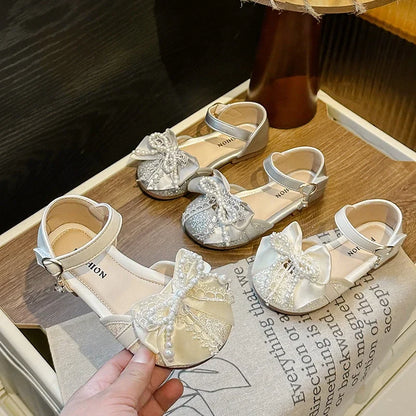 Children's Summer Sandals Toddlers Catwalk Versatile Princess Girl Shoe Summer Beading Bowknot Kids Fashion Dress Flat Sandals