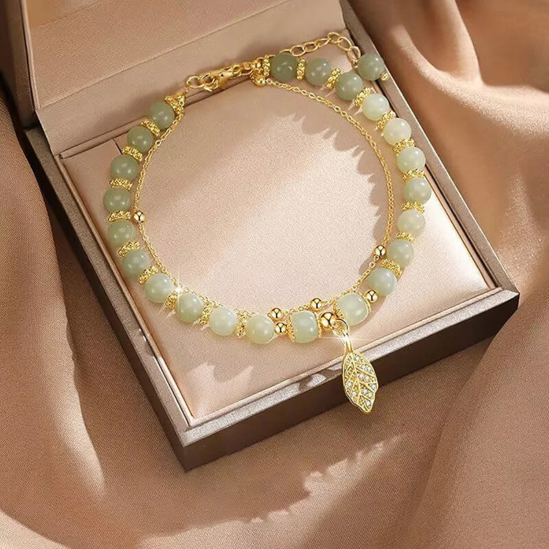 Accessories For Women Natural Jade Bracelet For Women Double Layer Chain Bracelet For Girls Wedding Party Korean Jewelry Gift