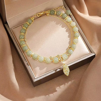 Accessories For Women Natural Jade Bracelet For Women Double Layer Chain Bracelet For Girls Wedding Party Korean Jewelry Gift