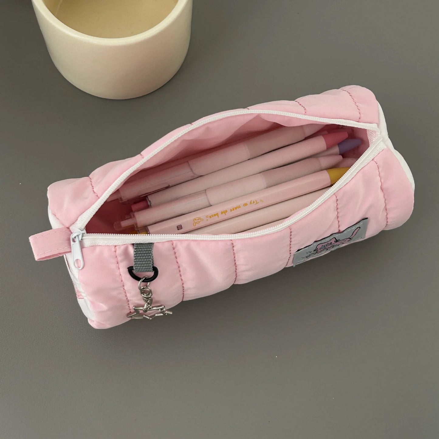 INS Pink Pen Bag Soft Towel Roll Large Capacity Pencil Case Stationery Cosmetic Storage Bag Organizer Creative Students Gift