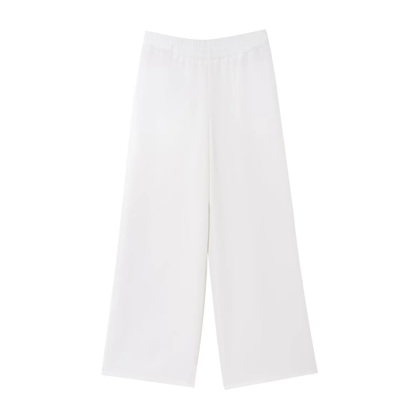 HH Women Pants Suit Solid Short Sleeve Zipper Pocket Drawstring Design Shirt Top+Elastic Waist Loose Casual Wide-leg Pants
