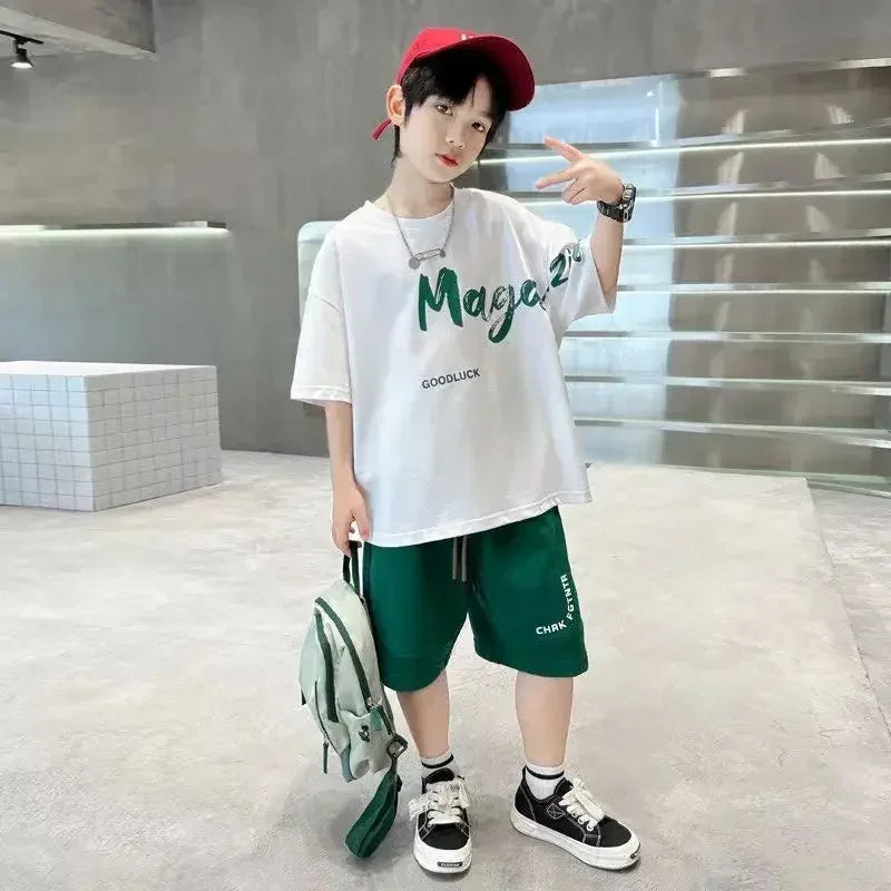 Korean Thin Sports Summer Two-Piece Set Boys Summer Set New Children's Summer Medium and Large Children's Boy