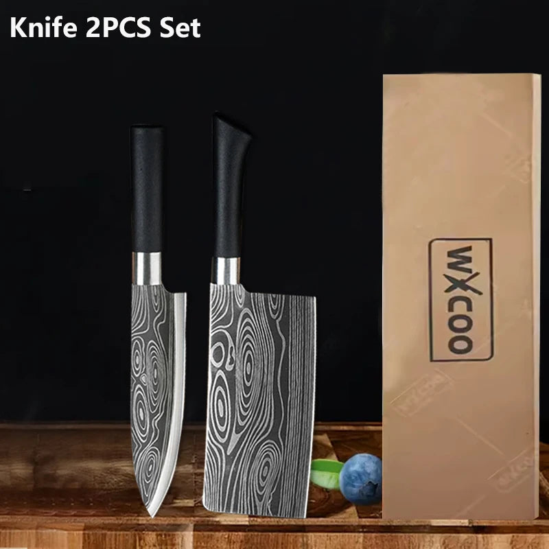 Professional Kitchen Knives Stainless Steel Scissors Fruit Utility Knife Sharpening Rod Sharp Slicing Chef knife Cooking Tools