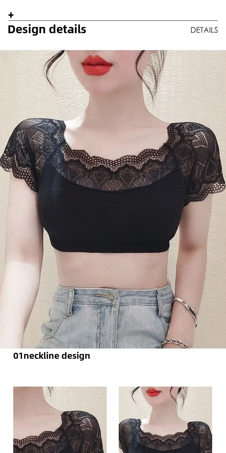Lace Splice ort Sve Base irt Women's Summer Top Beautiful Ba Design Daily Wear Versatile Universal Fit Boting Tee