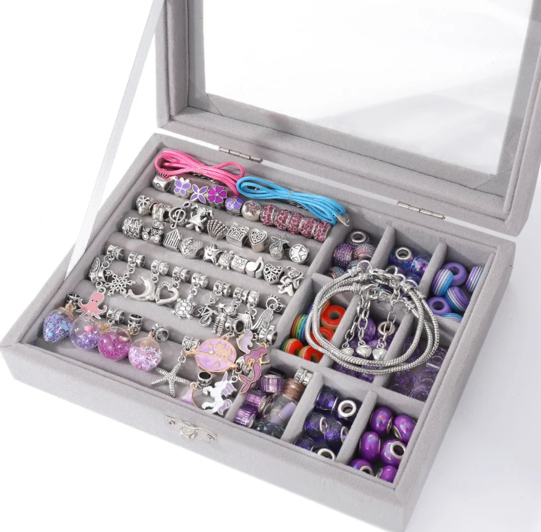 Kid Girl Crystal Beaded Jewelry Making Accessories Set With Jewelry Box DIY Bracelet Necklace Girl Gift