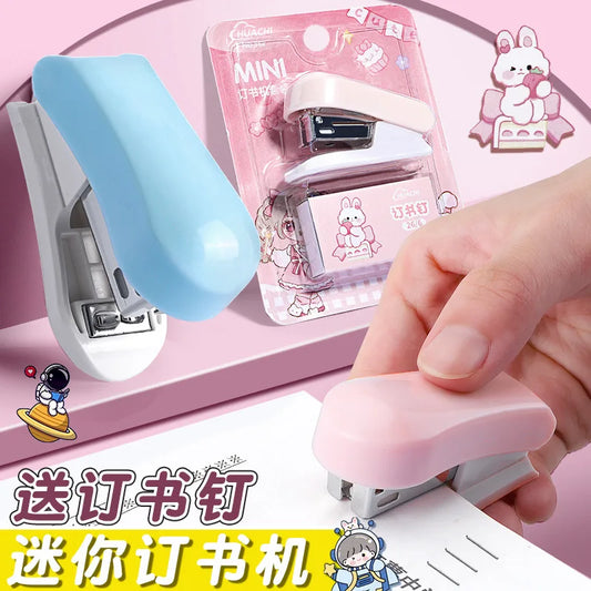 Cartoon Stapler Mini Stapler Set Cute Student Stationery Bookbinding Machine Test Paper Stapler School Gift Office Accessories