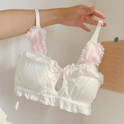 Japanese Lolita Underwear Women's Small Chest Gathering Without Underwire Sexy Bra Soft Comfortable Thin Underpants Bra Set Gift