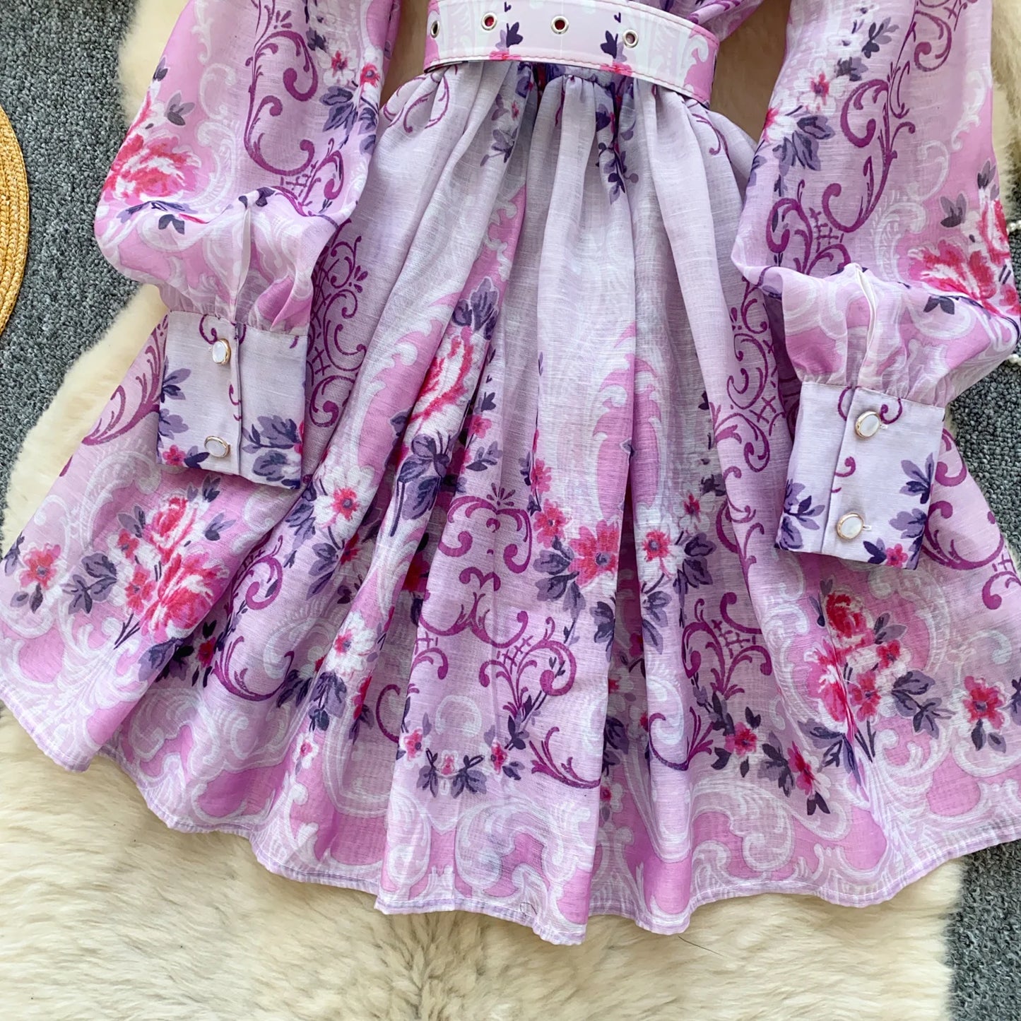 France Elegant Vintage Palace Evening Dress Women Sashes Button Print Short Party Dress Female Casual Chic Festival Clothing New