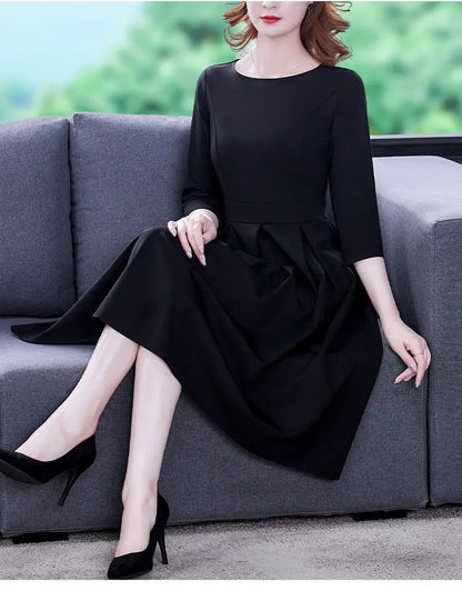 Dress Women's Fashion Western Style Spring and Autumn Clothing New Collection Waist Cinching Slimming Small Black Dress