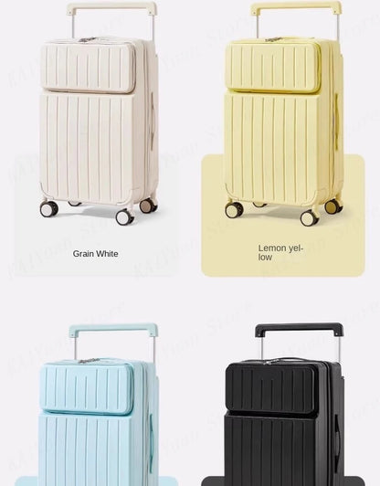 Front Opening Wide Handle Suitcase 20 inches Carry-on Cabin Suitcase Multifunctional Travel Luggage Zipper Aluminum Frame