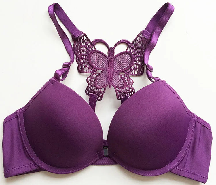 Underwear Women Bra Front Buckle Backless Butterfly Decoration Sexy Push Up Bras Adjustable Straps Bralette Lingerie Suit