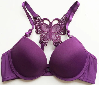 Underwear Women Bra Front Buckle Backless Butterfly Decoration Sexy Push Up Bras Adjustable Straps Bralette Lingerie Suit