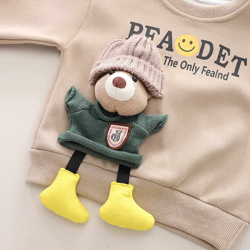 New Boys' Autumn Set Children's Wear Handsome Boys' Winter Plush Thickened Sweater Two Piece Set baby clothes