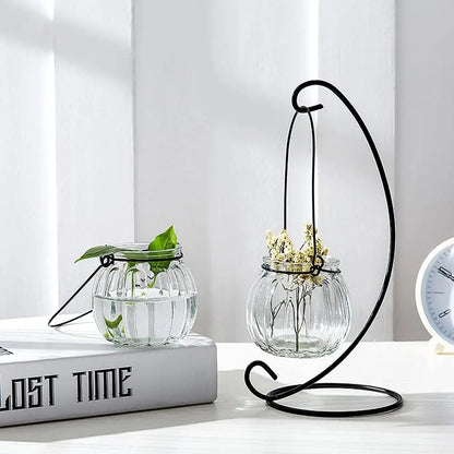 1PC Ornament Display Stand,24cm Black white Iron Hanging Stand Rack Holder with Glass ball,for Christmas and Wedding Decoration