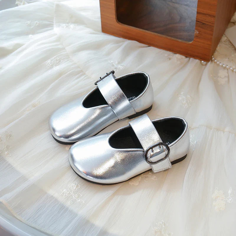 Girls' leather shoes spring new children's round toe flat fashion simple princess shoes single shoes