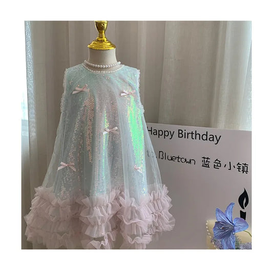 Girls' Dress, Summer New Style, Children's Butterfly Sequin Vest High-end Princess Baby Girl Dress