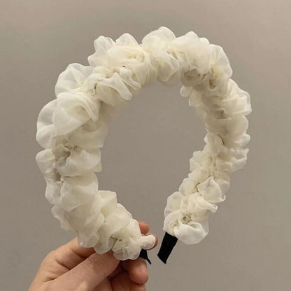Fashion Women Headband Wide Side Mesh Flower Hairband Pleated Turban Casual Soft Headwear Hair Accessories