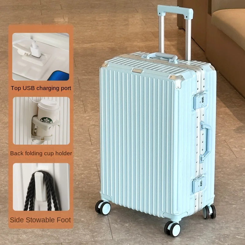 Large Capacity 28 inch Aluminum Frame Suitcase Durable Trolley Case with Universal Wheels, 24 Business Travel Suitcase