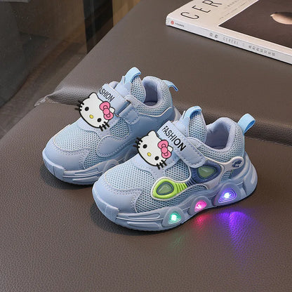 Sanrio children's cartoon hello kitty boys girls non-slip soft Light up casual shoes sports shoes student running shoes LED