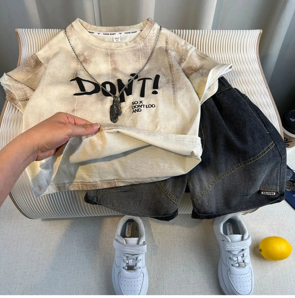 Korean Children's Summer Clothes Kids Set Outfits Boys 2025 Handsome Sleeveless&Short Sleeved T-shirt Denim Shorts 2-piece Set