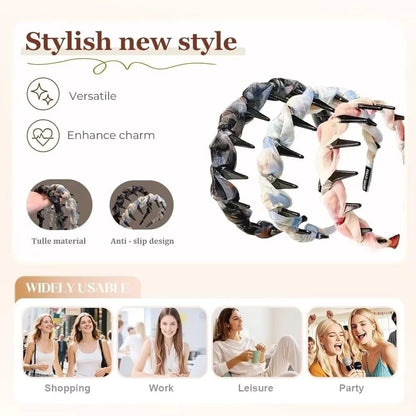 Fashion Lace Mesh Hairband Pleated U Shape Hair Comb Toothed High Cranium Hair Hoop for Women Girls