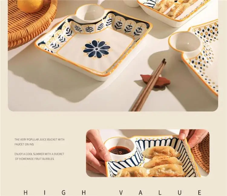 Cerc Plate Dining Di Heat Resistant Dumpling Plate with Vinegar Di Multi Functional Fruit Plate Trendy Network Bestseller