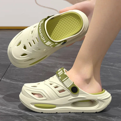 Thick-soled hole shoes for men, summer outdoor toe-caps slippers, sports sandals with anti-slip and sand-crawling feeling