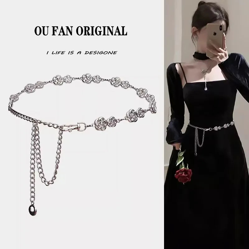 Waist chain accessories for women's metal flower chain versatile belt decorative skirt suit waistband chain