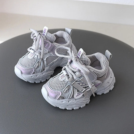 Children Sport Shoes Spring Autumn Kids Sneakers Soft Breathable Mesh Shoes Boys Girls Lace-up Running Shoes Gray, Black