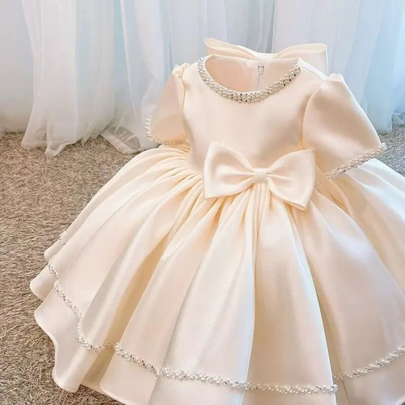Wedding Bow Girl Dress Suitable for Girls Aged 1-8 Dresses V-neck Long sheer Party Costume Carnival Costume