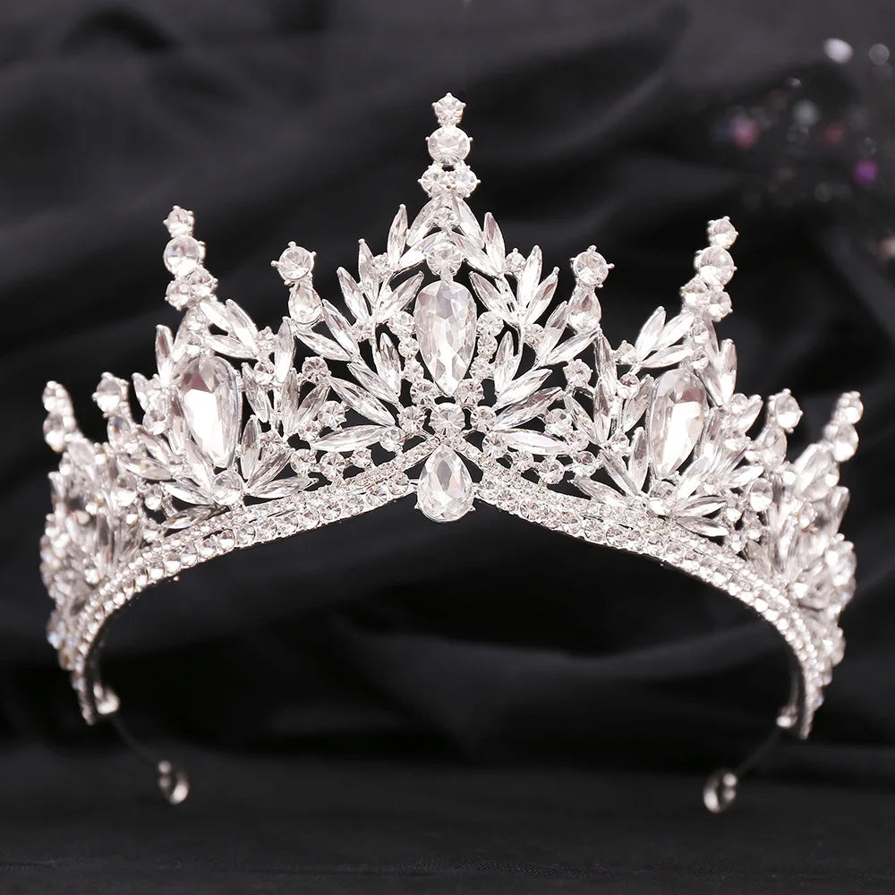 Luxury Big Water Drop Crystal Opal Tiara For Women Girls Wedding Bridal Birthday Party Crown Hair Dress Accessory