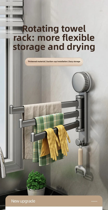Suction Cup Cloth Rack Kitchen Storage Rack Wall-Mounted No-Drill Bathroom Organizer Draining Rack Hanging Dishcloth Towel Rod