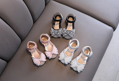 Summer Girls Flat Princess Sandals Fashion Sequins Bow Rhinestone Baby Shoes Kids Shoes For Party Wedding Party Sandals E618