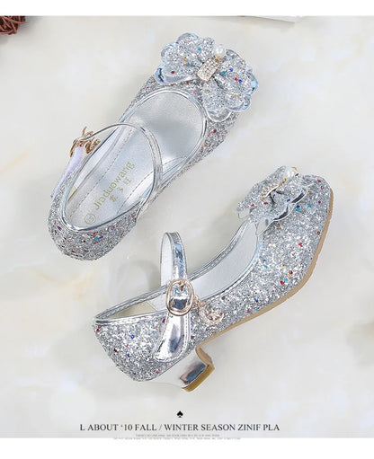 Children's Shoes  Princess Shoes Girl's Fashion Sandals Crystal Princess Shoes Blue Pink Silver