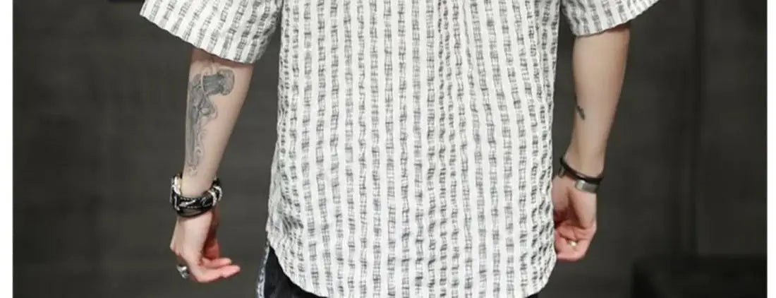 Men's Light Blue Denim Shirt Oversized Short Sleeve Button-Down Casual Top(Available)