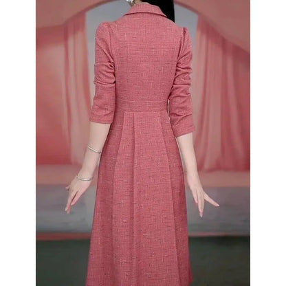 Western-style Women's Dress 2025 Spring Autumn Female Fashion New Temperament Long-sleeved Dresses Korean Shrinking Slim Dress.