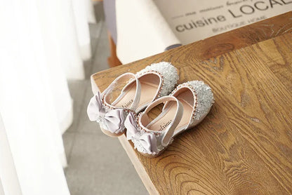 Girls' Sweet Leather Shoes with Back Knot Soft Sole Half Sandals Crystal 2025 Summer New Kids Princess Shoes for Party Wedding
