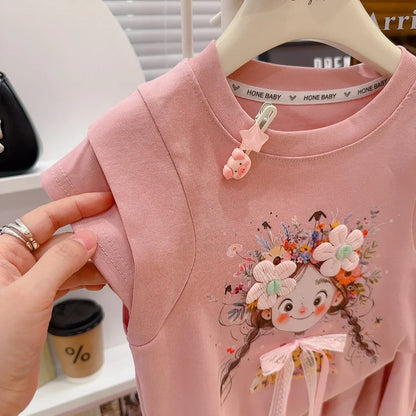 Korean Fresh Style Summer Set Cute Short Sleeve Top & High-Waist Shorts for Girls, 2-Piece Outfit