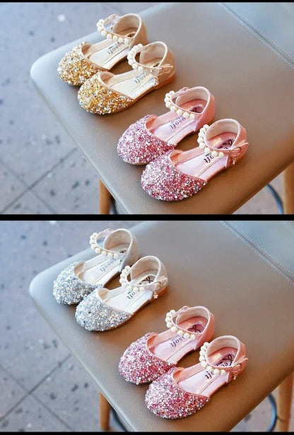 Kids Flat Shoes Soft Sole Girls Princess Shoes Mid To Large Child Choir Stage Performance Shoes Girl Silver Formal Dress
