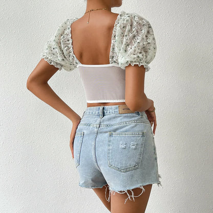 Sexy Low Cut Printed Vest Button Detailing Crop Top Trendy Streetwear Sle Slim Fit Design for Young Women in Their 20s
