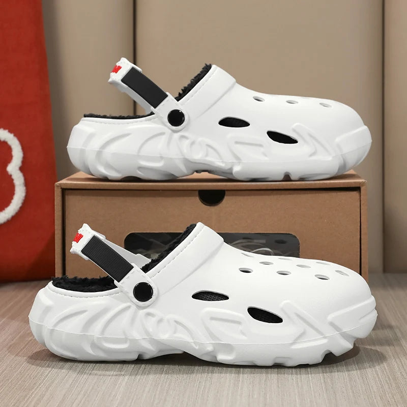 Winter Warm Home Slippers Men Waterproof Fur Clogs Slippers Garden Slippers Fuzzy Plush Slippers Bedroom Shoe For Indoor Outdoor